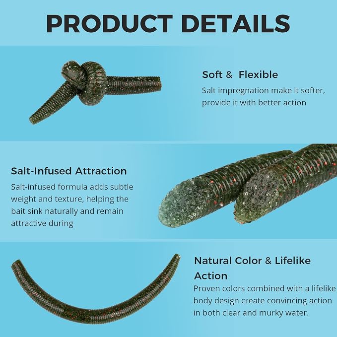 4"/5" Senko Worms Kit, Salt Impregnated Soft Plastic Lures | 30/50/78/100 Wacky Worms for Bass Fishing, Freshwater & Saltwater Applications,Artificial fishing bait