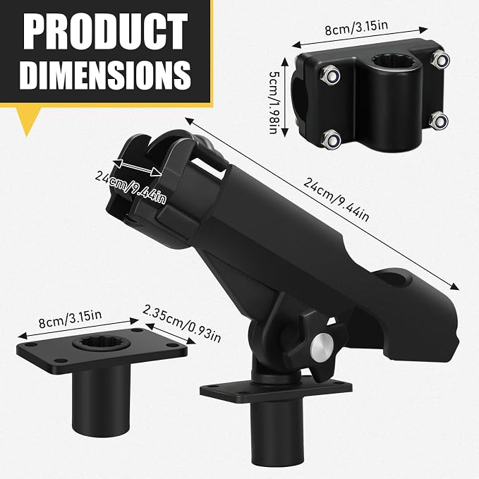 Threlaco Fishing Rod Holder for Boat Adjustable Rod Racks with Side Mount Bulk Swivel Pole Holders for Boats with Combo Mount, Fishing Accessories, Black