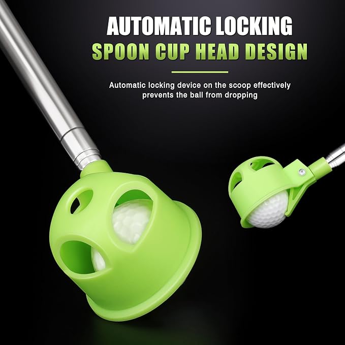 Golf Ball Retriever for Water，9Ft/12Ft/14.5Ft/16.3Ft Telescopic Stainless Steel with Locking Clip Golf Ball Retriever