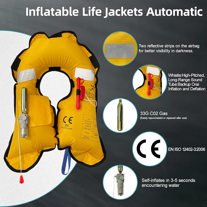 Automatic Inflatable Life Jacket | Inflatable PFD Jackets for Adults|Kayak Life Vest | for Outdoor Water Sports | Fishing Sailing | Jet Skiing | Supports up to 330 lbs