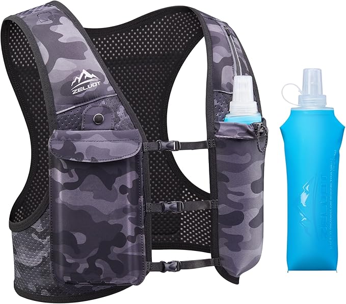 Zelvot Running Vest for Women Men, Adjustable Running Phone Holder Vest, USA Original Patent, Running Hydration Vest with 500ml Soft Flask, Reflective Running Backpack for Hiking Cycling