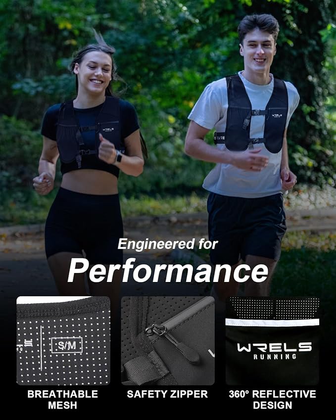 WRELS Running Vest for Women Men,Lightweight Reflective Hydration Vest with TPU 500ml Soft Flask,Adjustable Chest Straps Phone Pocket for Running Marathon