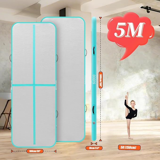 SUDOO Gymnastics Air Mat 10ft/13ft/16ft Inflatable Air Tumble Track Mat 4" Thick Tumbling Mat With Pump or No Pump for Training Tumble Yoga Cheerleading Parkour Beach Water Activities Home Use