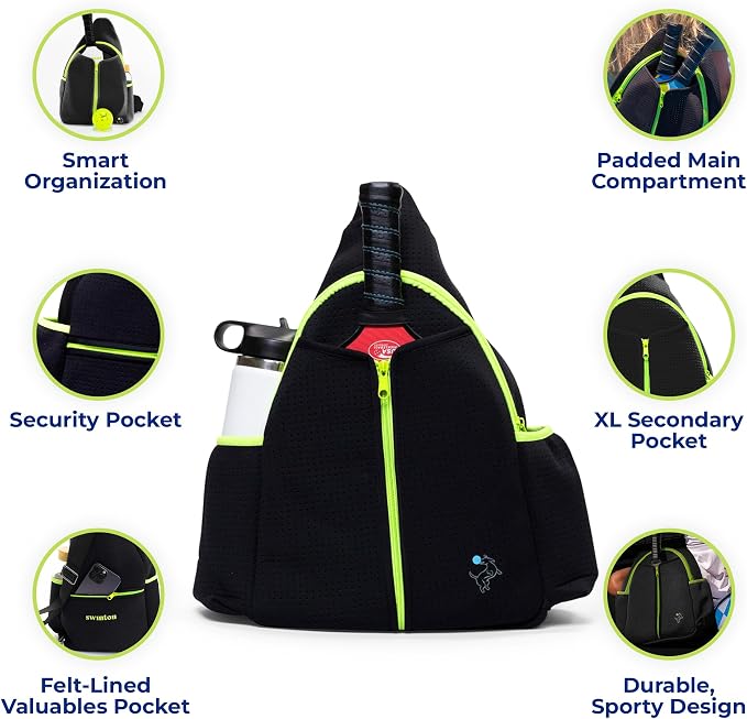 Swinton Pickleball Bag for Women and Men – Stylish Pickleball Backpack | Lightweight, Water-Resistant Pickleball Paddle Bag | Unisex Pickleball Bags with Space for Paddles, Balls & Accessories