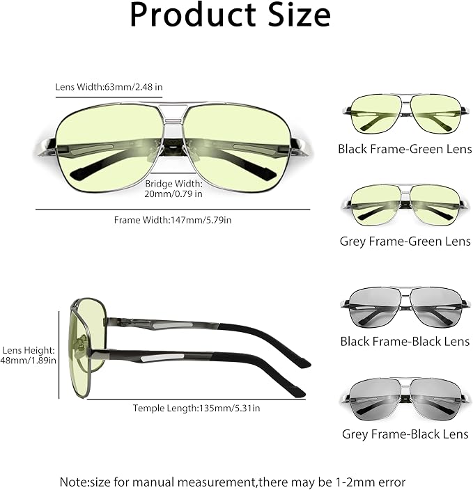 Polarized Photochromic Sports Sunglasses for Men UV-Protection Day & Night Driving Glasses - Al-Mg Metal Ultralight