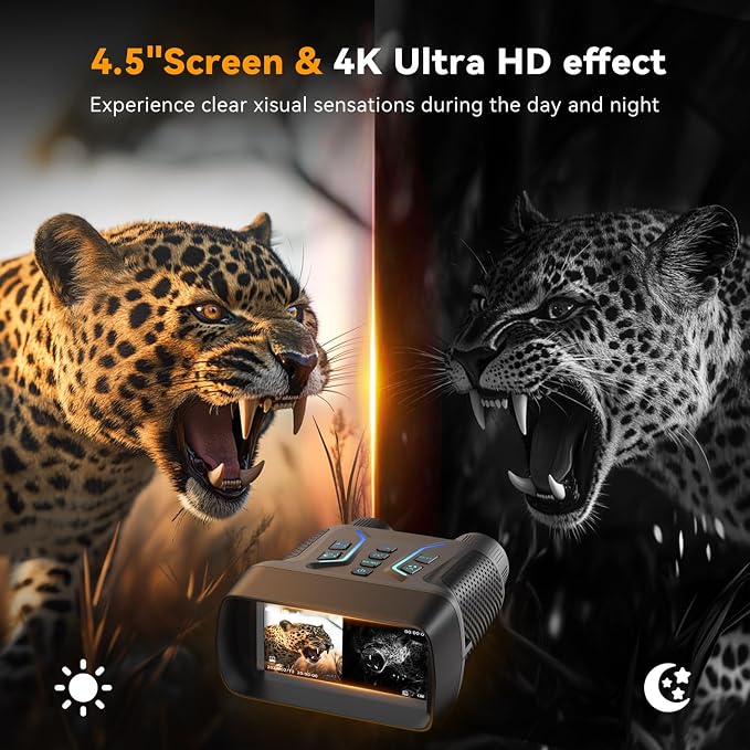 Night Vision Goggles - 4K Night Vision Binoculars for Adults, 4500mAh Rechargeable Infrared Binoculars with 4.5'' Large Screen, 8X Digital Zoom, 32GB TF Card to Save Photos and Videos for Camping