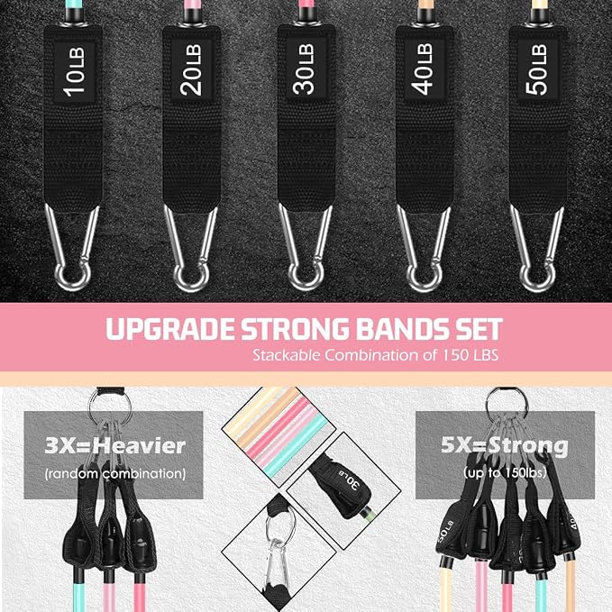 VEICK Resistance Bands Set, 10-150 LBS Stackable Exercise Bands with Handles, Ankle Straps & Door Anchor, Workout Bands for Home Gym, Yoga, Pilates, Physical Therapy for Men Women