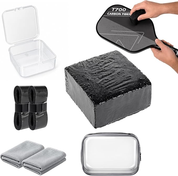 Pickleball Paddle Cleaner Eraser Set for Carbon Fiber | Come with Eraser, Storage Bag, Cloths Sweatbands, Removes Dirt and Residue, Restores Spin for Tournaments and Daily Play