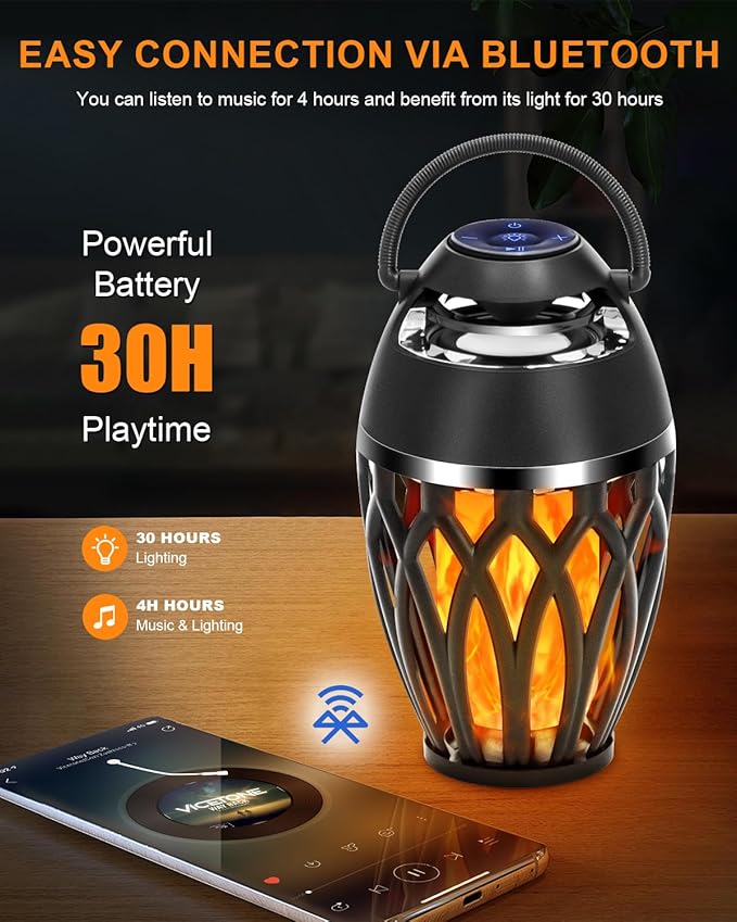 Vanten Outdoor Bluetooth Speakers, Bluetooth 5.0 Led Flame Speaker, IPX5 Waterproof Flame Torch Atmosphere Speaker, Patio Speakers Gifts for Men Women, Decorations for Party Garden Home