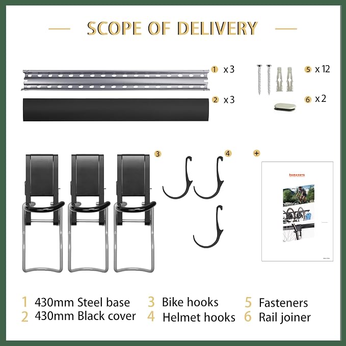 Wall 2/3/4 Bike rack, Fits Max 3 Inch for Mountain Bike eBike, 110 lbs Weight Capacity, with Helmet Hook, Modular Hook Track Design Heavy duty Wall mount Bicycle Hanger for Garage Storage