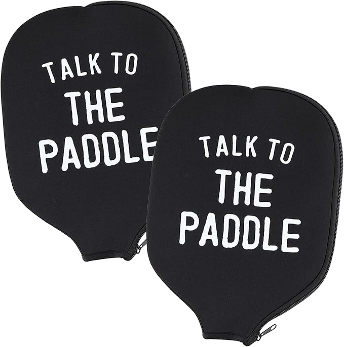 Needzo - Funny Pickleball Paddle Cover Set, Black Neoprene Racket Case, Gifts for Pickle Ball Players, 12 x 9 Inches (Pack of 2)