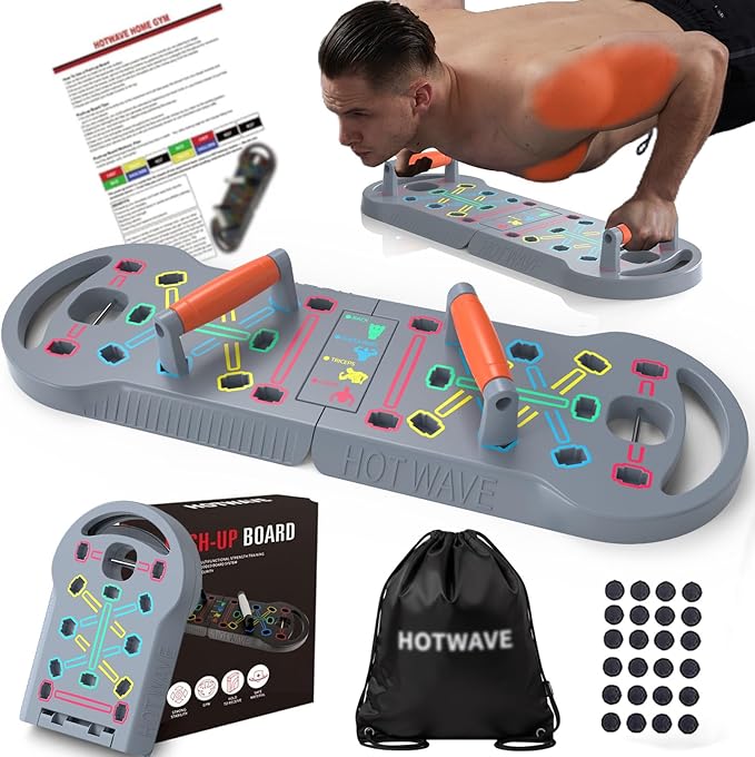 HOTWAVE Push Up Board Fitness, Portable Foldable 20 in 1 Push Up Bar at Home Gym, Pushup Handles for Floor. Professional Strength Training Equipment For Man and Women