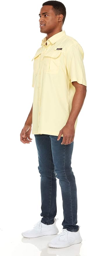Swiss Alps Mens Short Sleeve Button Down Sun Protection UPF 30+Shirt Quick Dry Cooling Fishing Shirts Casual Summer Tops