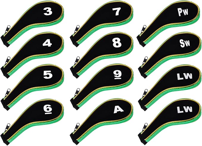 Andux Gold Golf Iron Club Head Covers No. on Both Sides Long Neck with Zipper 12pcs/Set