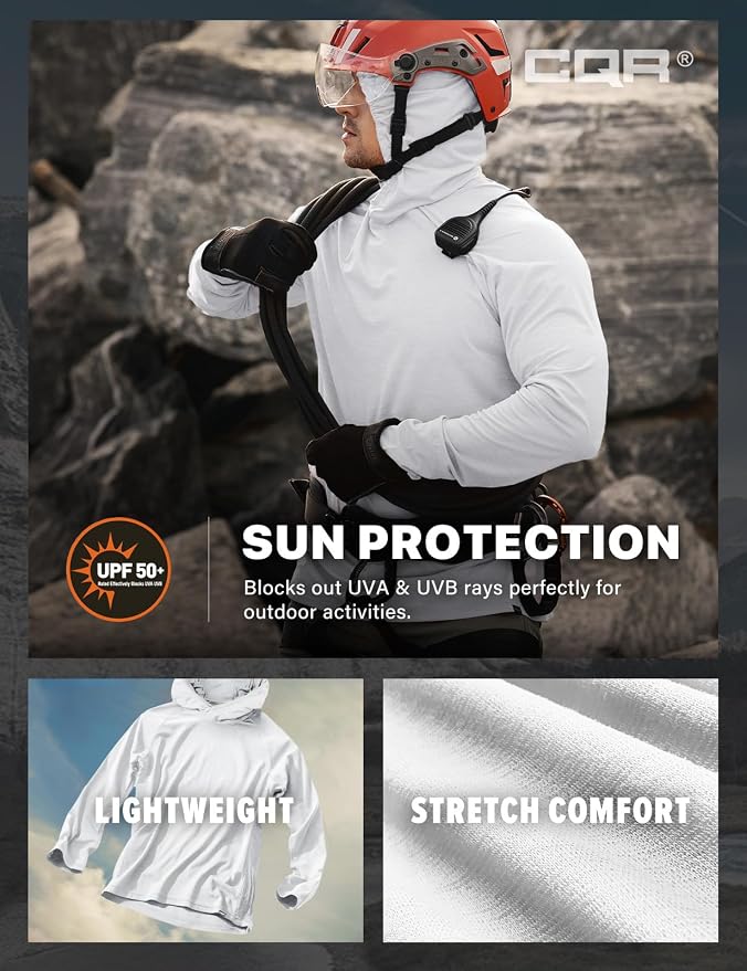 CQR Men's UPF 50+ Sun Protection Long Sleeve Quick Dry Athletic Shirts, Stretch Running Workout Hiking T-Shirts