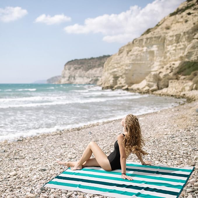 Bornbay Cotton Oversized Beach Towel - Extra Large 40"X70" Plush Thick Pool Towel, XL Fluffy Cyan Green Beach Towels Stripe Swimming Towel for Adults Mens Women