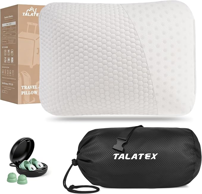 Talatex 100% Natural Premium Talalay Latex Travel Pillow, Camping Pillow, Small Camping Pillow with Compressible Stuff Sack, No Memory Foam Chemicals with Washable Cover (Soft Latex, 1)
