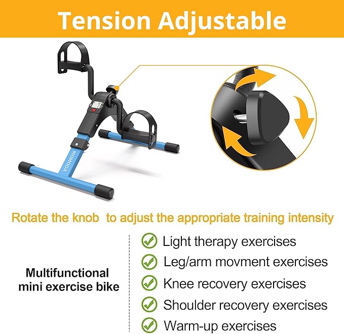 Pedal Exerciser Leg and Arm Exercise Bike with LCD Monitor Foldable (Black/Blue)
