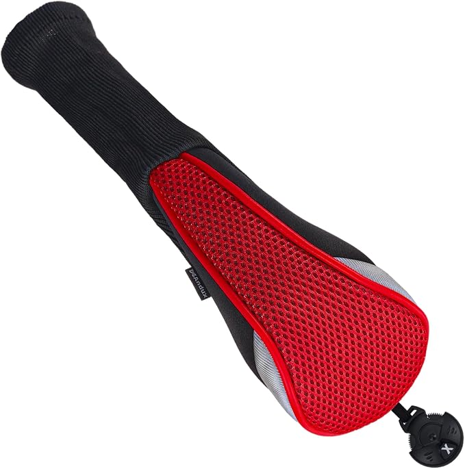 Andux 2pcs Long Neck Golf Hybrid Club Head Covers Dial No. Tag CTMT-02 | Mesh Breathable material | all the Same Size | Coloured Piping | Pull-On Closure
