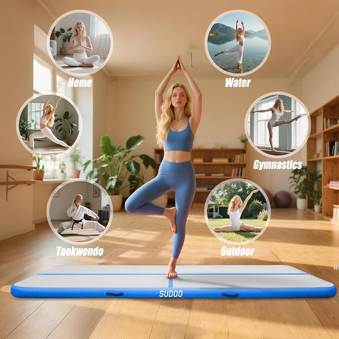 SUDOO Gymnastics Air Mat 10ft/13ft/16ft Inflatable Air Tumble Track Mat 4" Thick Tumbling Mat With Pump or No Pump for Training Tumble Yoga Cheerleading Parkour Beach Water Activities Home Use