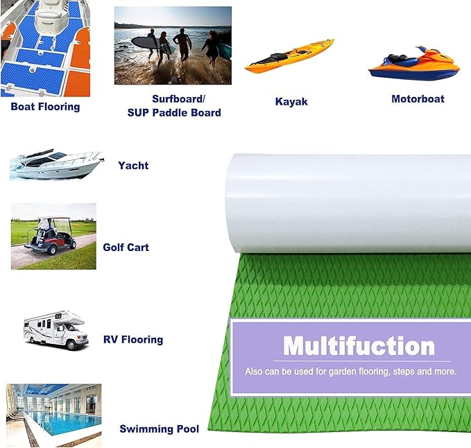 HZshark EVA Foam Boat Decking Sheet Universal DIY Surfboard Traction Pad Non-Slip Grip Mat Trimmable Sheet for Kayak RV Yacht Pool Skateboard Skimboard Step Green Yellow Orange Blue Dark Grey Black