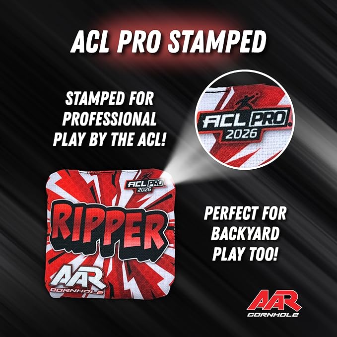Ripper Cornhole Bags - ACL Pro Stamped 2026 - Set of 4 Bags - Made in The USA - Shock Edition