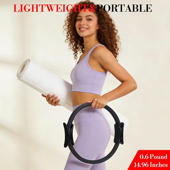 Pilates Ring Set with Mini Ball and Resistance Bands, 14" Anti-Deformation Magic Circle with Padded Handles, 3-Level Exercise Bands, Workout Guide, Carry Bag, Home Gym Pilates Equipment for Women