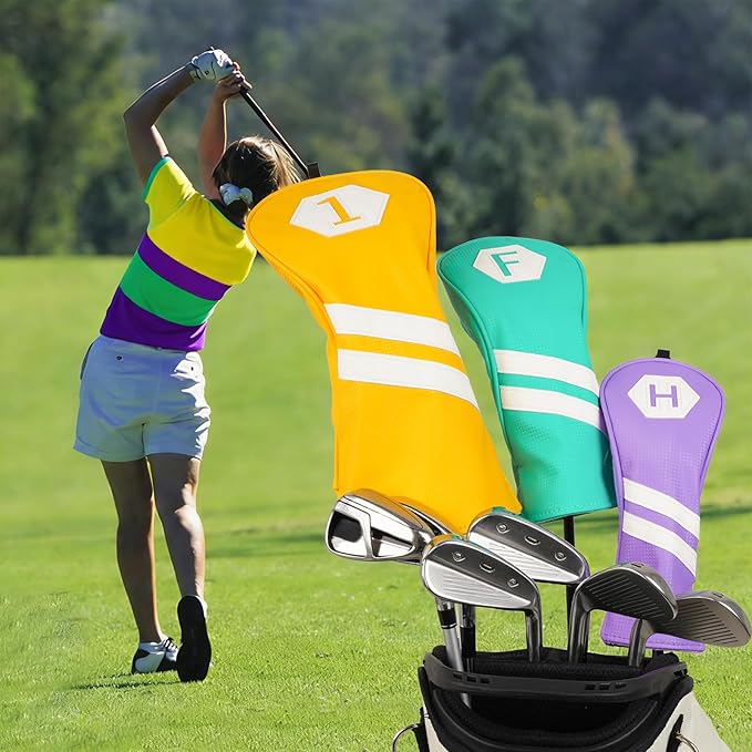 Golf Club Head Covers for Woods and Drivers, Premium Golf Headcovers Set Fit Most Clubs Simple Striped 1PC or 3PCS, Customizable