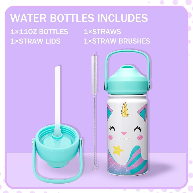 Unicorn Lunch Box for Girls Bento Box for Kids with Ice Pack,Stainless Steel Water Bottle Set Utensils Set Food Container for School Girls Kids Back to School Supplies