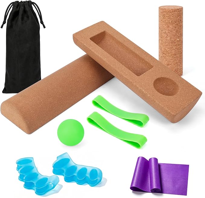 Balance Board for Ankle Stability Training, Cork Wobble Board Set with Foot Massage Roller and Resistance Band for Home Office Gym, Exercise Equipment for Physical Therapy and Yoga
