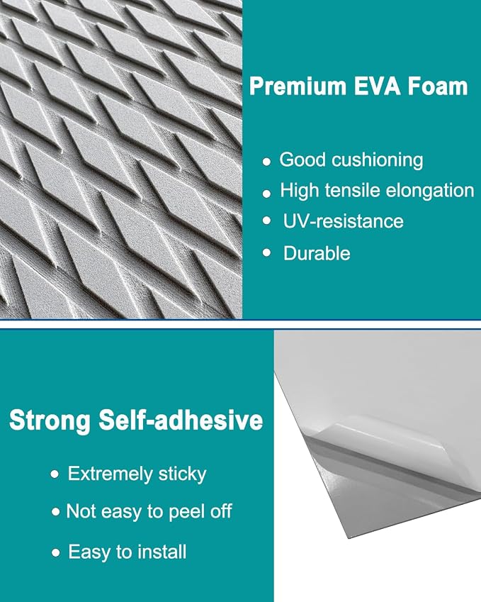 Hjdeck Boat Flooring EVA Foam Boat Decking Marine Carpet Non-Slip Decking Sheet Self-Adhesive Marine Flooring for Fishing Boat Kayak Yacht RV Swimming Pool Golf Cart 94.5"x23.6"/16.1"/11.8"