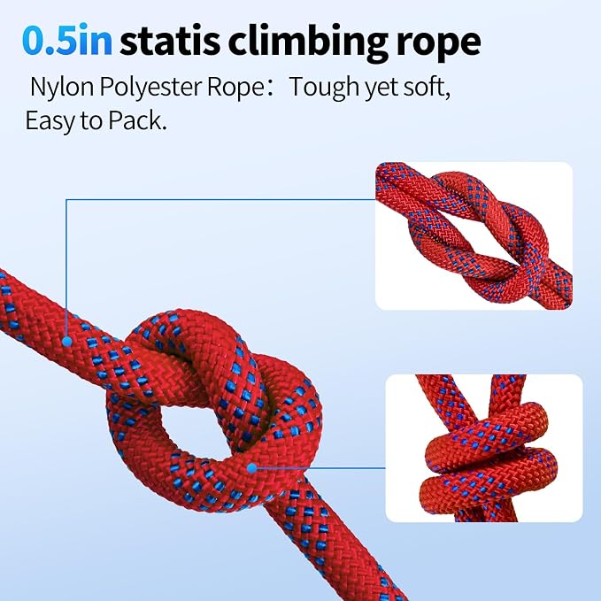 200Ft 1/2 Inch Heavy Duty Climbing Rope - for Tree Swing, Pulling, Outdoor & Gym Use (Red)