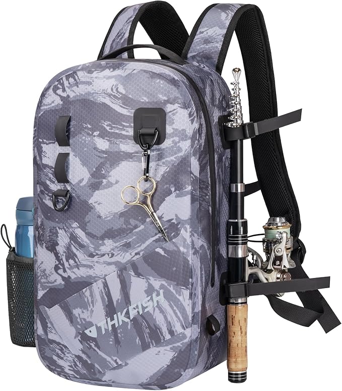 THKFISH IPX8 Waterproof Fishing Backpack with Rod Holder, Lightweight Fishing Sling Bag, Move Freely Fish Gifts for Men