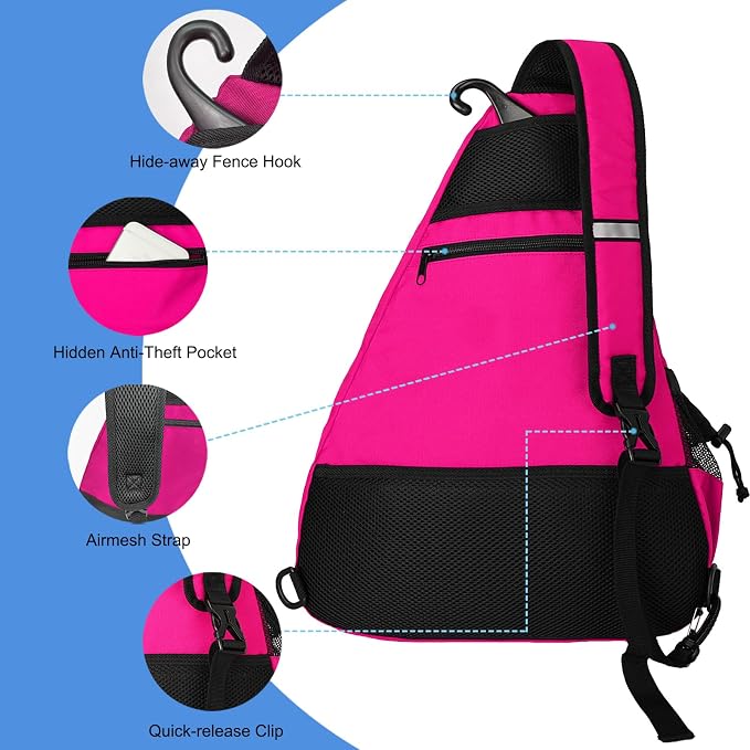 WOLT Pickleball Bag,Crossbody Sling Bags for Women Men,Pickleball Backpack with Fence Hook for Tennis, Racketball