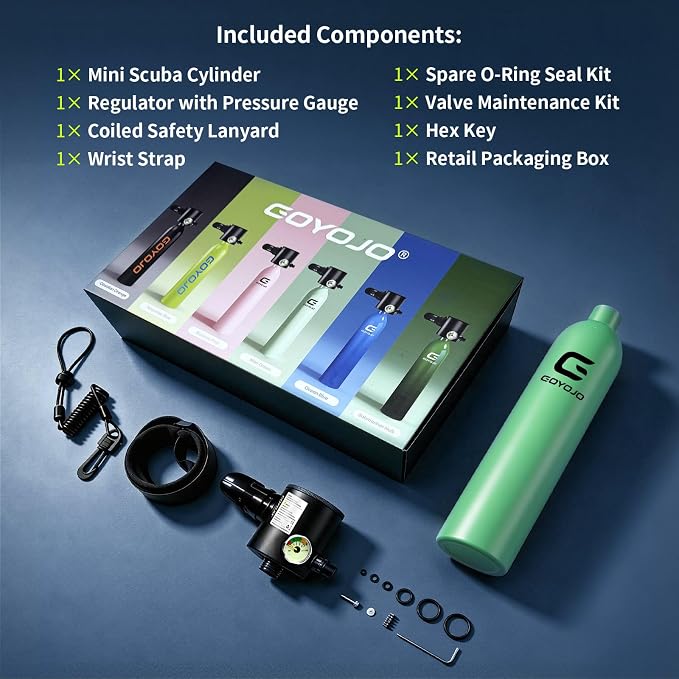 GOYOJO Mini Scuba Tank with DOT Certified, Portable Scuba Diving Kit with Optional Snorkel Mask Combo, Refillable Emergency Backup Pony Bottle for Snorkeling, Underwater Breathing, Training