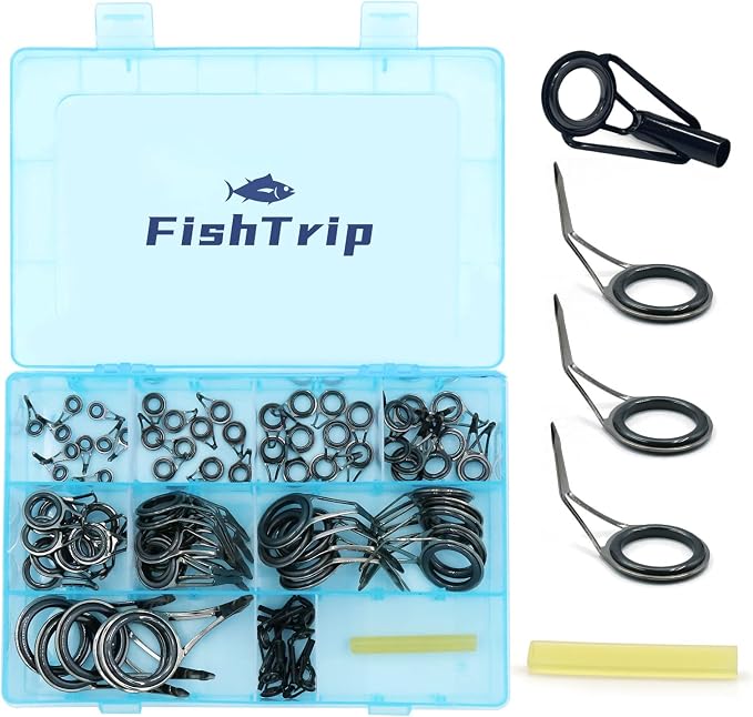 FishTrip Rod Repair Kit 40&85pcs Fishing Rod Tip Guide Repair kit Single Leg Ceramic Ring Fishing Pole Eyelets Replacement Kit