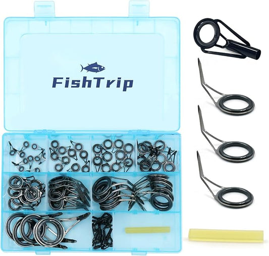 FishTrip Rod Repair Kit 40&85pcs Fishing Rod Tip Guide Repair kit Single Leg Ceramic Ring Fishing Pole Eyelets Replacement Kit