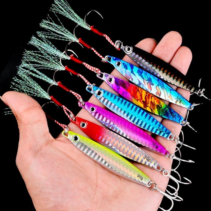 Aorace Jigging Lure Lead Fish Metal Jig Fishing Lure Paillette Knife Artificial Hard Bait Laser Body