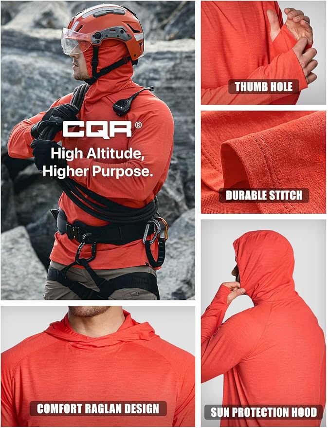 CQR Men's UPF 50+ Sun Protection Long Sleeve Quick Dry Athletic Shirts, Stretch Running Workout Hiking T-Shirts