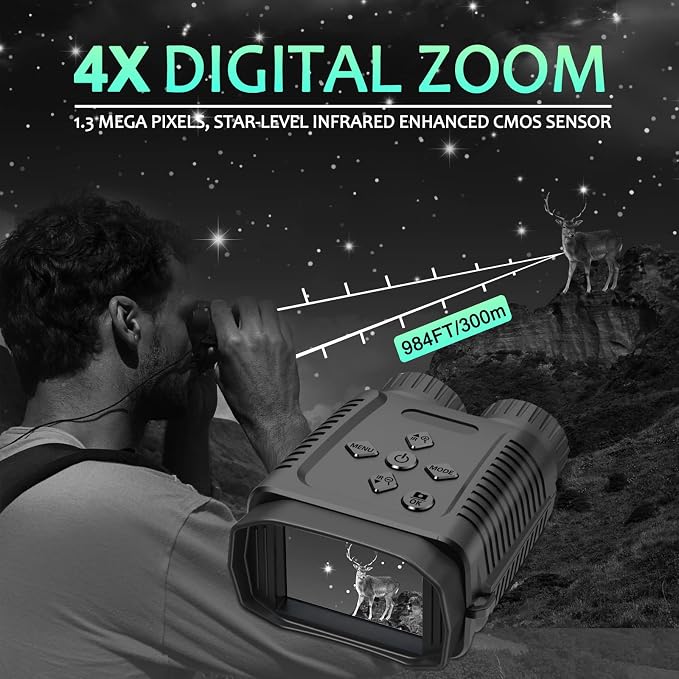 Mini Night Vision Goggles Binocular Camera 1080P 12MP Starlight Distance to 300M with 2.4" TFT for Hunting Hiking Camping Climbing