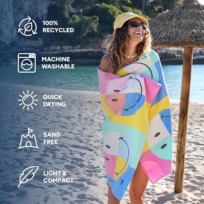 Dock & Bay Beach Towel - Quick Dry, Sand Free - Compact, Lightweight - 100% Recycled - Includes Bag - Calm - Extra Large (200x90cm, 78x35)