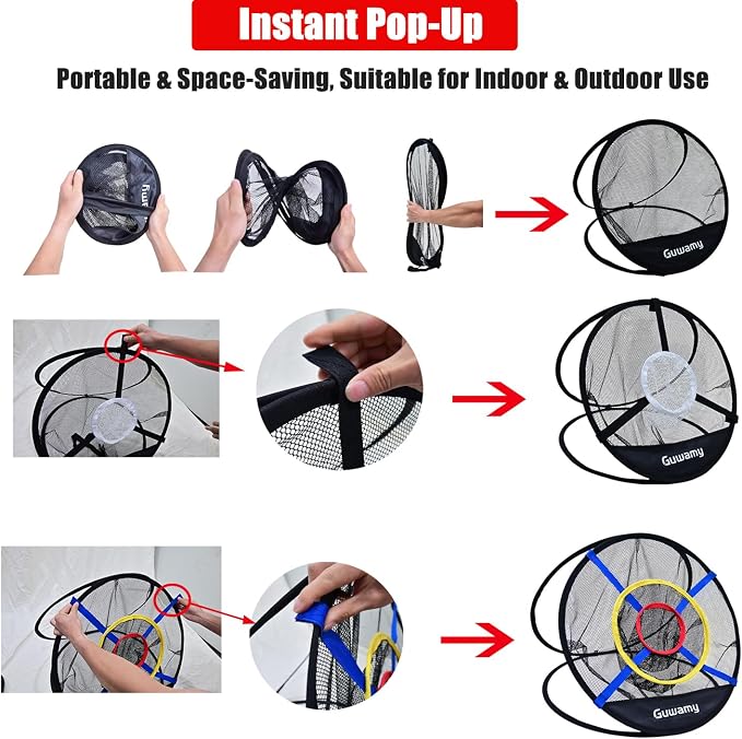 Set of 3 Golf Chipping Nets (3 Sizes) - Pop-Up Practice Targets for Indoor & Outdoor