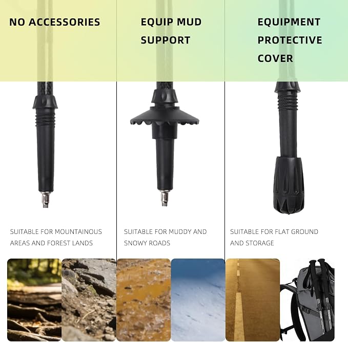 3K Carbon Fiber Trekking Poles & Walking Stick Collapsible Lightweight for Hiking (1-PCS)
