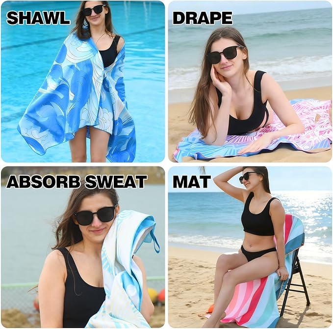 2 Pack Microfiber Beach Towel 71"x32" Quick Dry Sand Free and Absorbent Suitable for Beach Swimming Pool Vacation Travel and Camping