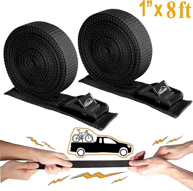 WEDAMER 2 Pack Kayak Tie Down Straps 8ft Heavy Duty Cam Buckle Tie Downs Adjustable Kayak Strap for Trucks Motorcycles Boat RV - Ratchet Lashing Straps for Roof Rack Trailer Cargo Securement (1"x8ft)