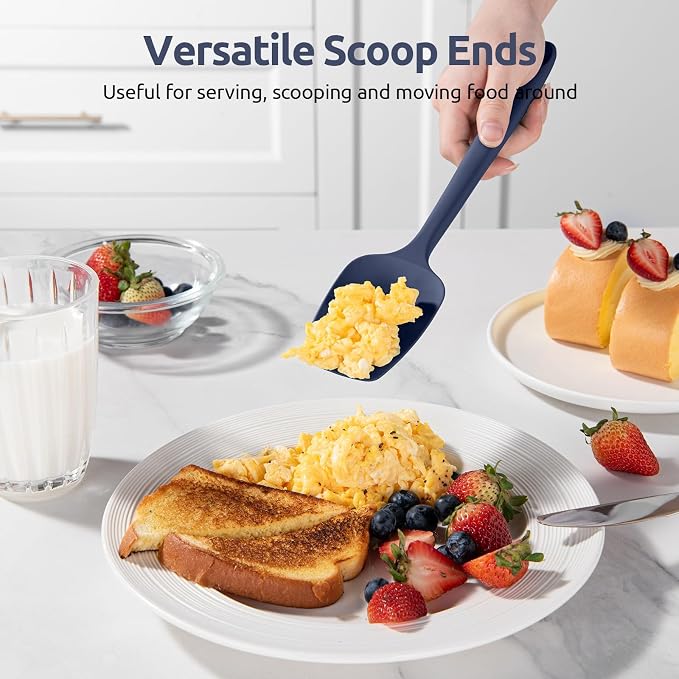 U-Taste 600ºF Heat Resistant Silicone Spatulas: Flexible Food-Grade Silicon Baking Scraper, Kitchen Cooking Mixing Utensils with Upgraded Sturdy Handle Tip for Nonstick Cookware (4-Pc., Midnight Blue)