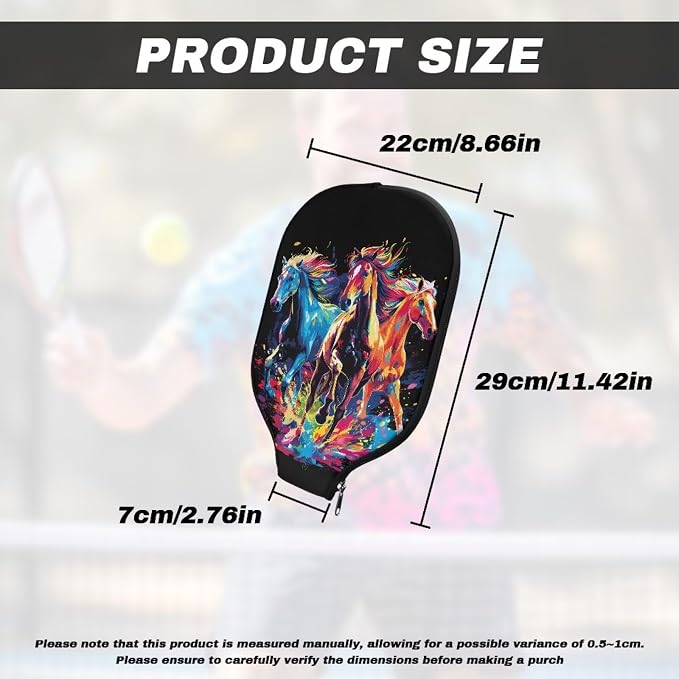 Horse Neoprene Pickleball Paddle Cover Lightweight Pickle Ball Racket Case 2 Pieces Stylish Pickleball Racket Sleeve with Zipper Design Pickleball Covers for Paddles Universal Size Case