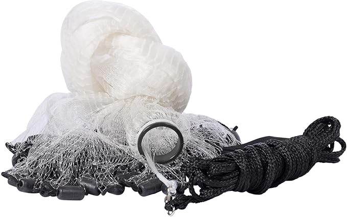 BASSDASH American Saltwater Fishing Cast Net 3/8 1/4-Inch Mesh 4ft 6ft 8ft Radius, 1-Pound Per Foot, for Bait Fish with Utility Bucket Casting