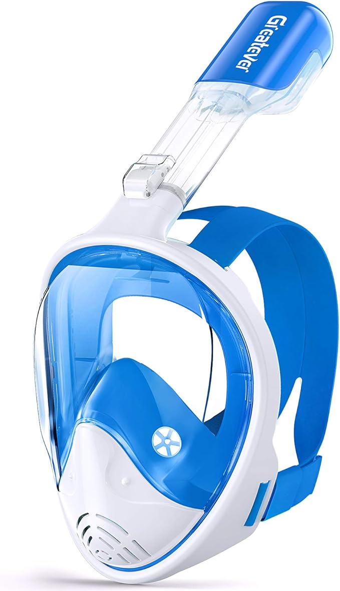 Greatever Full Face Snorkel Mask, Snorkeling Gear for Adults with Latest Dry Top Breathing System and Detachable Camera Mount, Foldable Snorkel Set for Family Snorkeling Trips, Anti-Fog & Anti-Leak