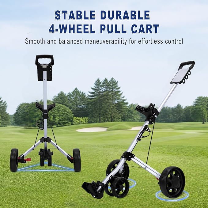 PGM Foldable Golf Push Pull Cart for Stable and Durable with Foot Brake, Lightweight Walking Cart with 3 or 4 Wheels for Courses and Players
